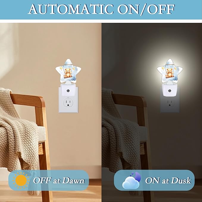 Teddy Bear Night Light,Plug-in Wall Led Night Lights Decor for Boys Girls Room,Dusk to Dawn Sensor Wall Lamp for Bedroom/Bathroom/Hallway,0.5w
