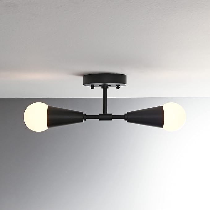 BRIGHTTIA Vicky 2 Light Cone Socket Wall Sconce - Mid Century Modern Fixture for Wall & Ceiling - Minimalist Edison Lamp for Hallway and Bathroom Vanity - Matte Black (BW0027-2B)