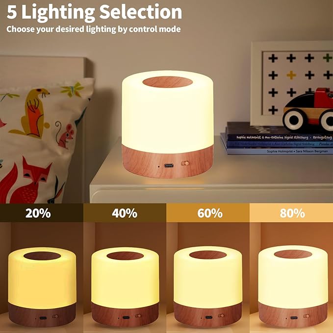 Nightlight, LED Bedside Touch Light, 5-Level Brightness with 13 RGB Color Ambient Lights, USB Rechargeable Desk lamp, Suitable for Bedroom Decoration/Holiday Gift Giving
