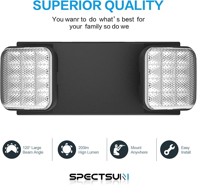 4 Packs Black Led Exit Sign with Emergency Lights &Battery Backup -Adjustable Hardwired 2 LED Head-UL Certified-120-277VAC/Commercial Emergency Lights Fixtures for Home/Business.