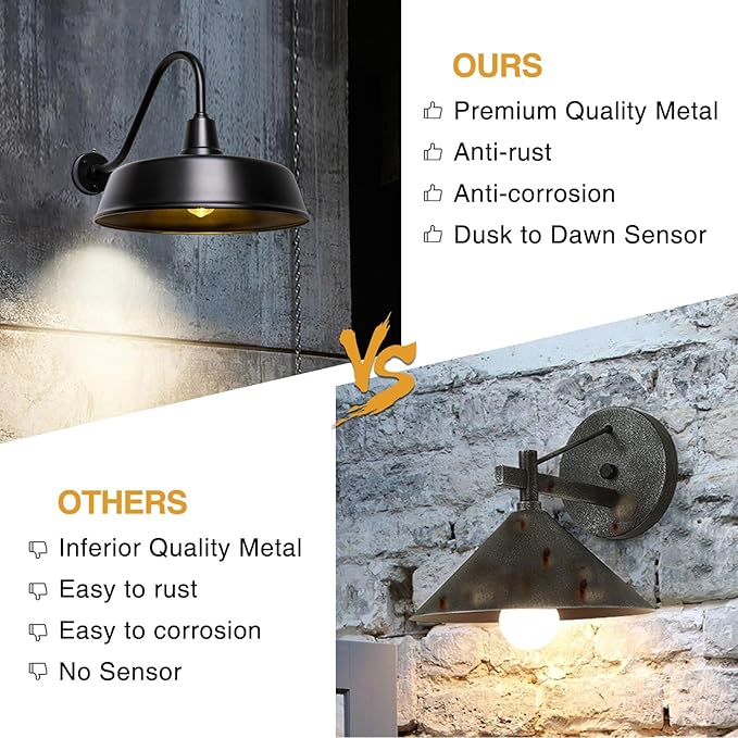 21 inch Barn Lights Outdoor Gooseneck Lighting, Dusk to Dawn Black Exterior Barn Lights, Farmhouse Wall Lighting Fixtures with Sensor for Porch Garage (2, 21" Diameter)