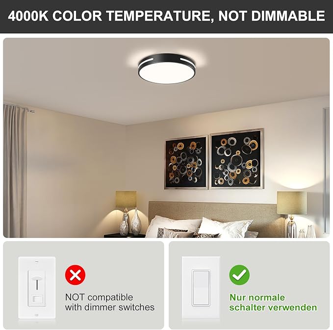 Modern Black Flush Mount Ceiling Light Mid-Century LED Ceiling Light Bedroom Light Fixture Minimalist Ceiling Lamp for Living Room Kitchen Hallway Bedroom 15.75 Inch