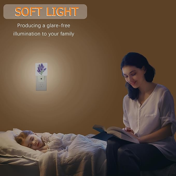 YASHILAIYA Lavender Bouquet Night Light,Flower Botanical Night Lights Plug into Wall for Boys Girls Gifts for Stairway Hallway Bedroom 0.5W Nightlight