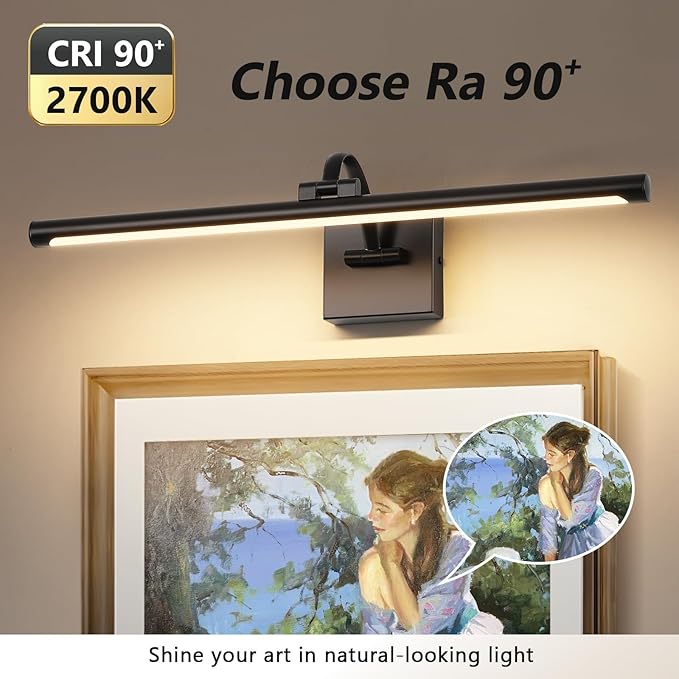 Black Picture Lights for Wall Hardwired LED Picture Lighting Dimmable Gallery Light Art Light for Wall Portrait Artwork 23.62 inch 14W Warm White