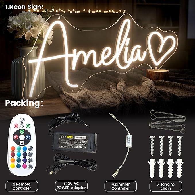 Custom Neon Signs for Wall Decor, Girls Gifts for Room Decor, Christmas Gift for Girls and Boy Kids, Customized LED Neon Lights for Bedroom Wedding Birthday Party Bar Business Shop Decoration