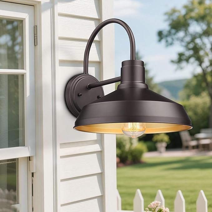 ALLGOT Exterior Barn Light, Farmhouse Wall Sconce, Porch Outdoor Wall Lighting Fixture, Gooseneck Barn Lights, Exterior Wall Mount Light, Wall Lamp (Oil Rubbed Bronze, 4 Pack)