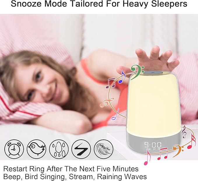 winshine Touch Wake Up Night Light with Sunrise Simulation Alarm Clock, 3 Ways Dimmable Warm White Bedside Lamp for Kid Bedrooms RGB Ambient Table Nightstand Light,Sleep Aid Snooze Timer Mode