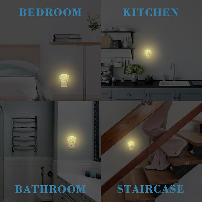White Calla Lily Night Light Plug into Wall, White Butterfly Night Light with Dusk to Dawn Sensor for Kid Girls Boys Women Men Room, Hallway, Kitchen, Bathroom, Stairs Decor