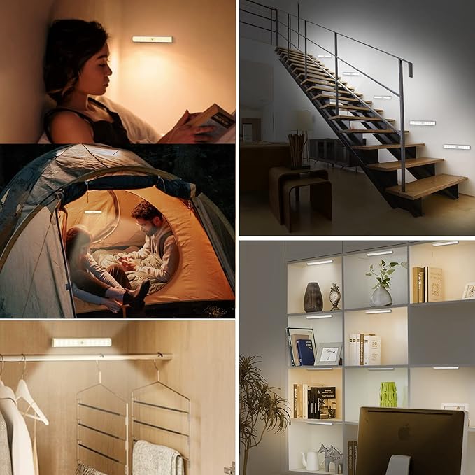Under Cabinet Lighting Wireless with Remote, 48 LED Rechargeable Under Cabinet Lights, Kitchen Counter Lights Dimmable LED Closet Light RGB Bar for Shelf, Car, Hallway, 15 Color Changing, 6 Pack