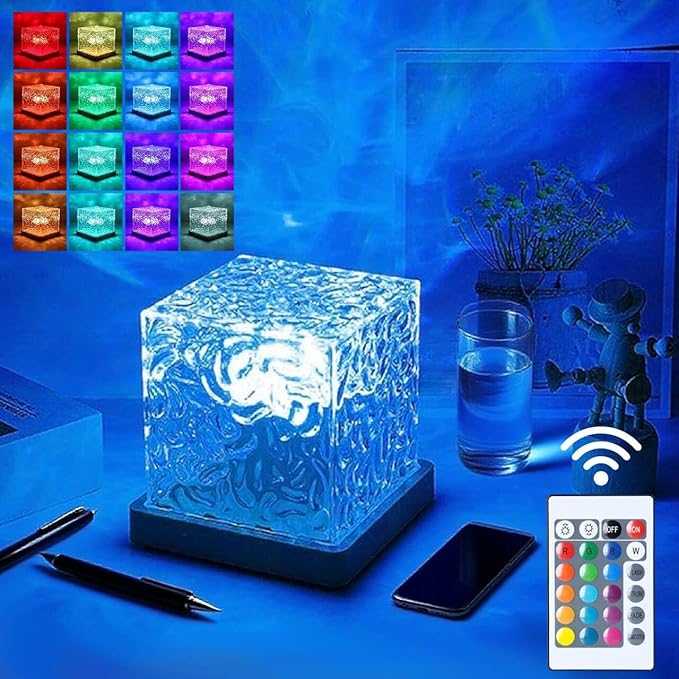 Northern Lights Ocean Wave Projector Light, Galaxy Light Projector, 16 Colors Gradual Rotating Flame Water Ripple Ambient Night Light Non-Wood for Bedroom, Room Decor, Kids Room (Rechargeable)