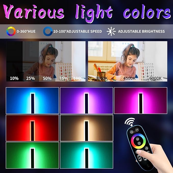 2 Pack Modern Outdoor Wall Light, 59inch RGB LED Wall Sconce, IP65 Waterproof, 10 Colors Dimmable Wall Mount Light Fixture for Fence, Garage, House, Black Aluminium, with Remote Control