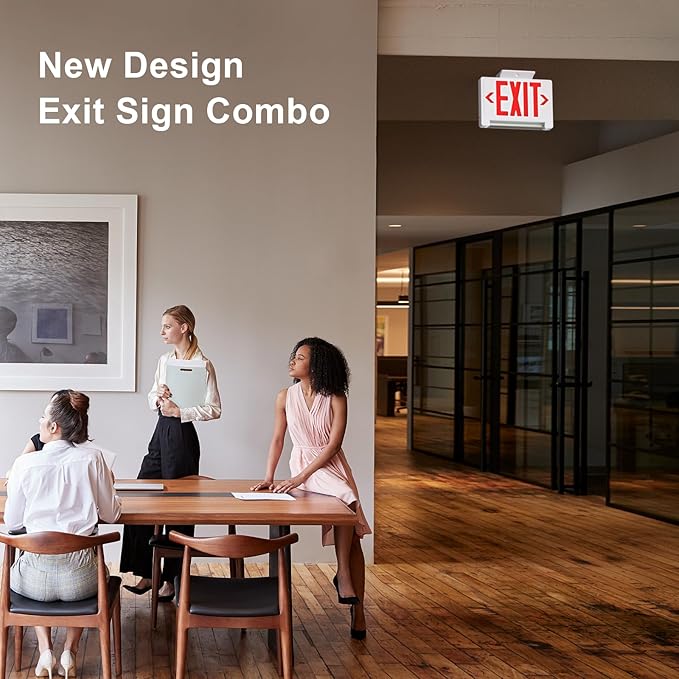 Exit Sign with Adjustable LED Pipe,Exit Signs with Emergency Lights Bar Combo, Compact Hardwired Exit Sign with Battery Backup,Red Led Emergency Exit Light for Business ,120V/277VAC,UL Listed,Top/Side/Wall Mount (1 Pack)