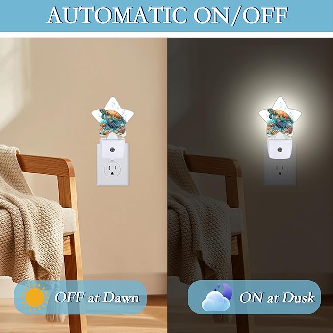 Sea Turtles Night Light,Fish Plug-in Dusk to Dawn Smart Sensor Nightlight for Bathroom Bedroom Hallway Kitchen Stairs Energy Efficient Decor Desk Lamp