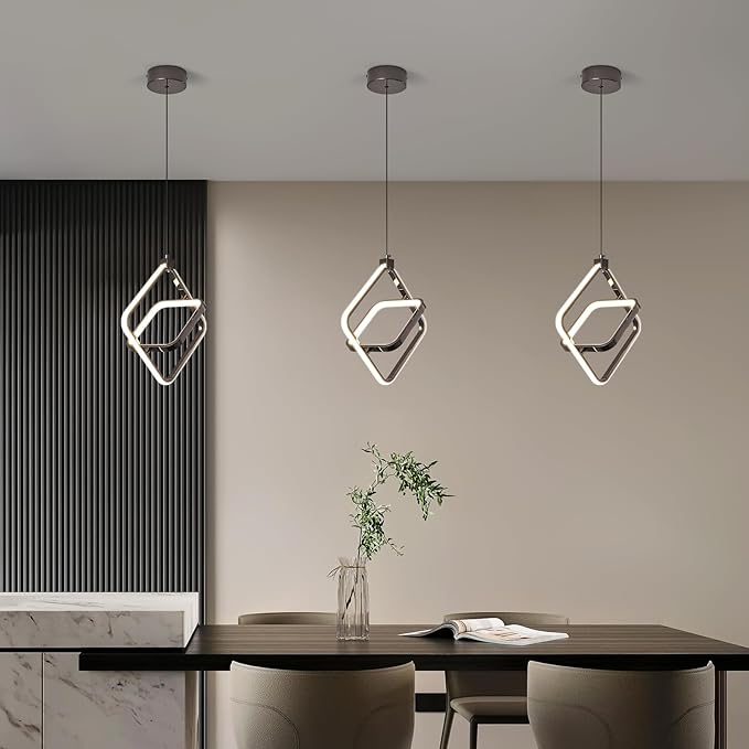 Modern LED Chandelier Black Farmhouse Rectangular Pendant Light Fixtures 4000K 20W Dimmable Height Adjustable Pendant Lighting for Dining Room Kitchen Island Bedroom Living Room Foyer（1-Pack）
