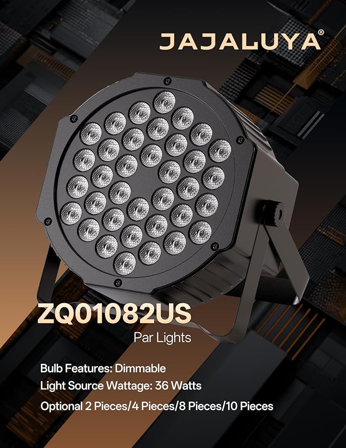 36 LED Stage Lights 7 Modes RGB DJ Par Lights with Sound Activated Remote and DMX Control DJ Uplighting for Birthday Party Events Wedding Christmas Stage Lighting (10 Packs)