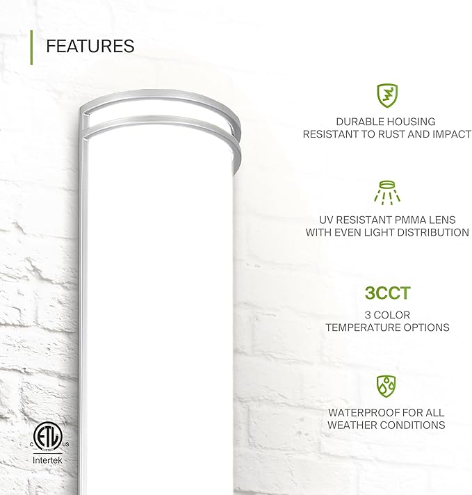 ASD 36 Inch LED Outdoor & Indoor Wall Mount Light Fixture - Brushed Nickel Modern Wall Sconce Lighting - 30W 120-277V 3000K 4000K 5000K Dimmable Front Door & Patio Exterior Lights - ETL