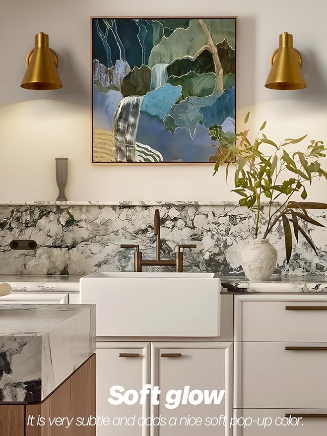 Gold Wall Sconces Set of Two, Brass Wall Sconce with Dimmable Switch Modern Bathroom Vanity Light with Metal Lampshade Adjustable Bedside Sconce Light for Bedroom Living Room Hardwired