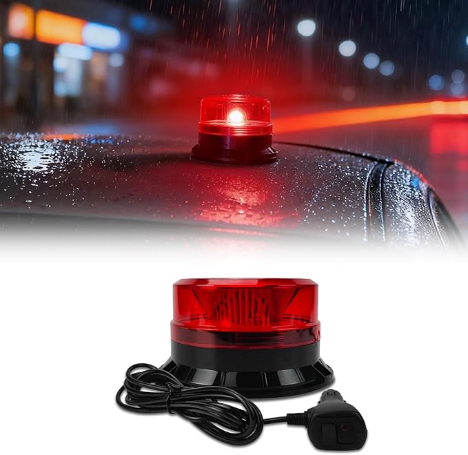 Round Roof Top Strobe Light - High Visibility 36 LED Strobe Light, Beacon Light with Magnetic & Rubber Base for Trucks, Construction Vehicles, Snow Plow & Emergency Vehicles (Red)