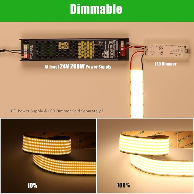 JOYLIT 30MM Wide COB LED Strip Lights 24V Warm White 3000K 16.4FT/5M 8000LEDs 22000LM Ultra Bright, 5 Rows LED Tape Light CRI 90+ 160W Dimmable Indoor Light Strip for Commercial, Home, Industrial