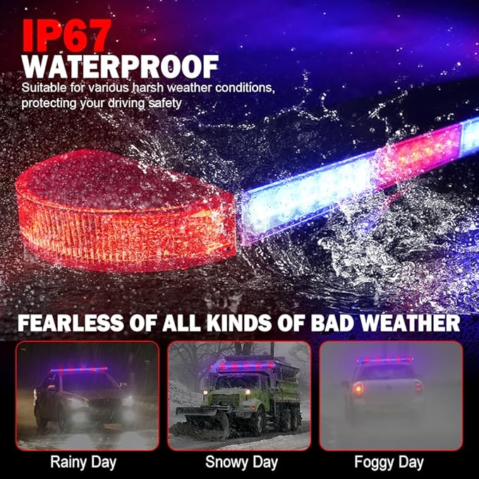 ASPL 49 inch Low Profile Emergency Strobe Lights Bar Rooftop Full Aluminum Flashing Warning Security Traffic Advisor Hazard Light for Trucks Tow Construction Vehicles(Red/Blue)