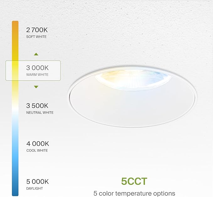 ASD Trimless 3 Inch LED Recessed Light, 15W 120V Triac Round Commercial Downlight, Canless Dimmable Lights for Ceiling with J-Box, 5 CCT 2700K-5000K, CRI 90+, IC Rated, ETL, White