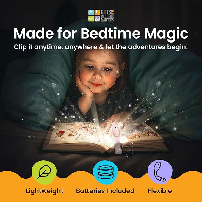 Gifts for Readers & Writers Bookmark Reading Light Mermaid Teal - 2in1 Clip On Bookmark Kids Book Light for Reading Night in Bed, Travel Cute Book Lights, Flexible 8 Lumen LED Lights for Books