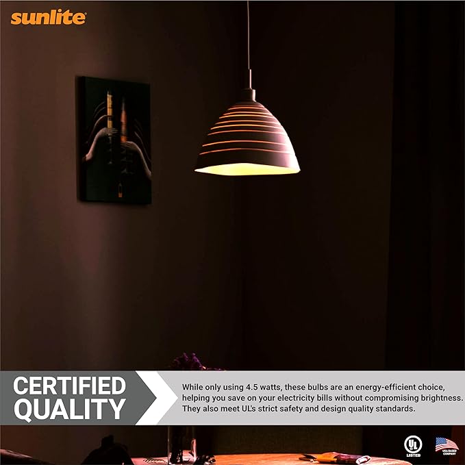 Sunlite 40944 LED Colored Filament A19 Light Bulb, 4.5 Watts, Medium E26 Base, 120 Volts, Transparent Orange, Dimmable, 320 Degree Beam Angle, UL Listed, 6 Count