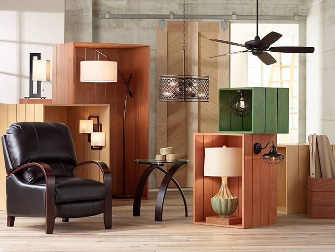 360 Lighting Modern Accent Table Lamp 20.5" High Rich Espresso Bronze Brown Open Rectangular Metal Base Oatmeal Floating Box Shade for Living Room Bedroom House Bedside Nightstand Home