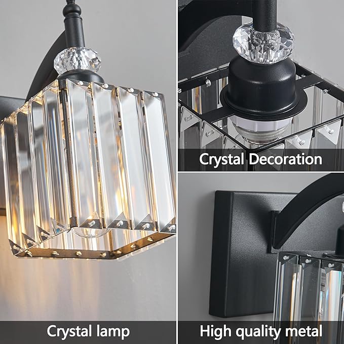 Modern Bathroom Vanity Light 4-Light Black Crystal Light Fixtures Over Mirror for Bathroom Wall Sconce