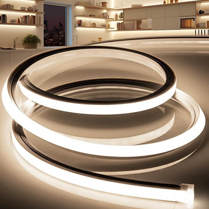 LED Strip Lights Neutral White 4000K,9.8ft 110-120V Neon Rope Lights,Flexible Silicone Outdoor Waterproof Neon Strip Lights for Bedroom,Mirror,Kitchen Cabinet, Living Room,Halloween Decor