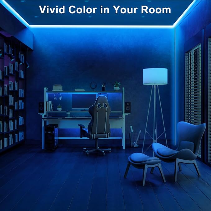 32.8ft Ice Blue COB Led Strip Lights with RF Remote, Dimmable Bright Adhesive Indoor Led COB Light Strip for Cabinet, Painting, Room, Bed