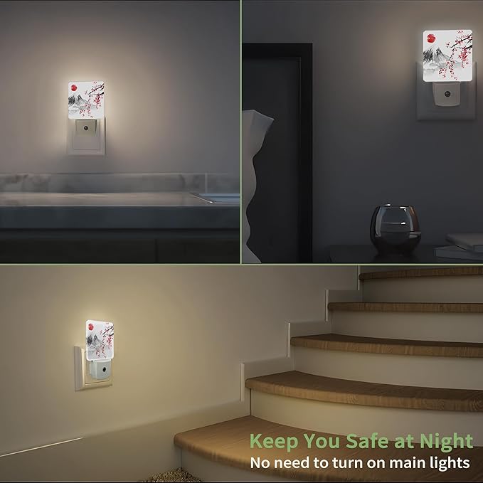 Japanese Mount Fuji Cherry Blossoms Night Light, Japanese Night Light Plug into Wall with Dusk to Dawn Sensor, LED Lamp Energy Saving Lights for Men Women Boys Girls,Lamp for Bedroom Bathroom Hallway