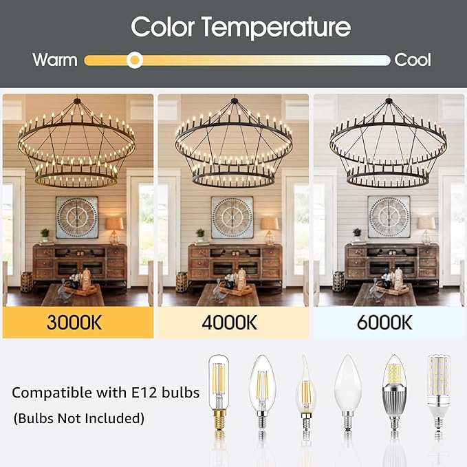 80-Inch Black 2 Tier Wagon Wheel Chandelier, 80-Light Double Tier Extra Large Foyer Lighting, Candle Industrial Round Iron Chandelier for High Ceilings, Dining Room, Entryway, E12