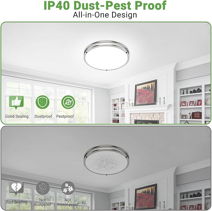 zemty 4Pack 10Inch Brushed Nickel LED Flush Mount Ceiling Lights, Dimmable 3000K-6500K,15W 1500LM Damp-Rated Stainless Steel Light Fixture for Hallway, Kitchen, Bathroom, Closet, Laundry