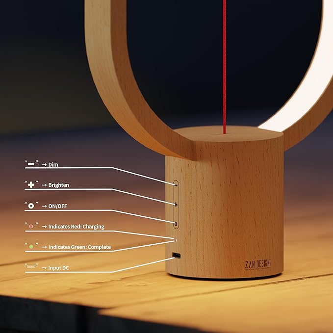 Table Lamp for Bedroom - Balance Lamp,Bedside Lamp with Touch Dimmer,Christmas Gifts,Nightstand Lamp,3 Level Brightness Rechargered Night Light for Home,Office,College Dorm (Wood Color)