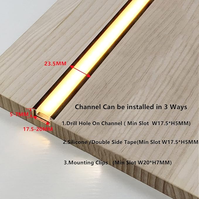 Recessed LED Strip Black Channel Diffuser 10-Pack 6.56FT,23.5X7MM Tape Track with Flange,Flush Mounted Wardrobe Bookcase Wine Cabinet Wooden Furniture Groove Integrated Low Profile