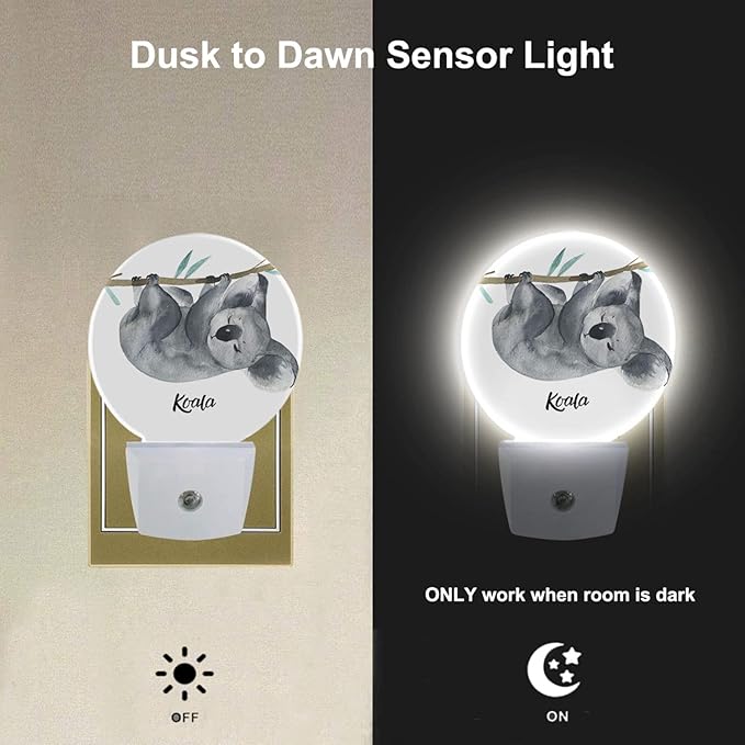 EKOBLA Koala LED Night Light Cute Animal Hanging on Tree Dusk to Dawn Plug-in Nightlights Auto Sensor for Home Indoor Bathroom Hallway Kitchen
