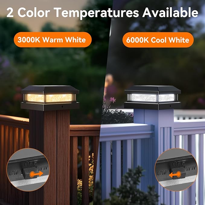 Solar Post Cap Lights Outdoor 16 Packs for 4x4 4.5x4.5 5x5 Vinyl/Wooden Posts, Waterproof Solar Powered Fence Cap Light with Warm/Cool Lighting, Black 16LEDs Deck Caps Lights for Yard, Garden, Patio