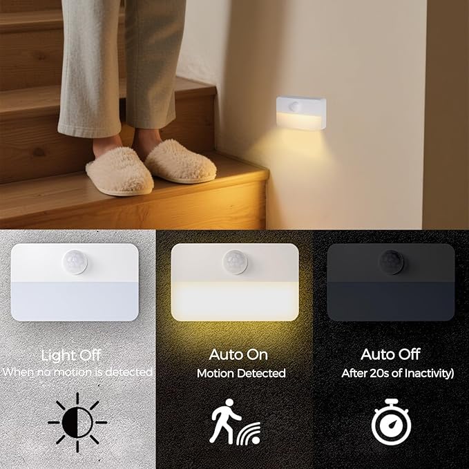 Motion Sensor Light Indoor with Magnetic Mount, Rechargeable Operated Closet Lights, Wireless Stick on Anywhere Hallway Lamp,Portable Night Lamps for Hallway/Stair/Toilet/Under Cabinet