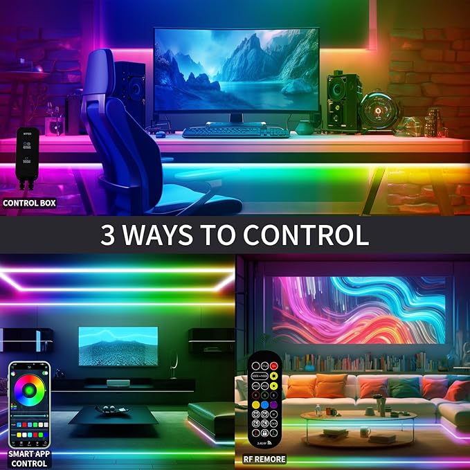 40ft COB RGB+IC LED Strip Lights, Bright Dream Color COB LED Light Strip with RF Remote App Control Music Sync Color Changing for Game Room Bedroom Kitchen Lighting Home Decor（2 Rolls）