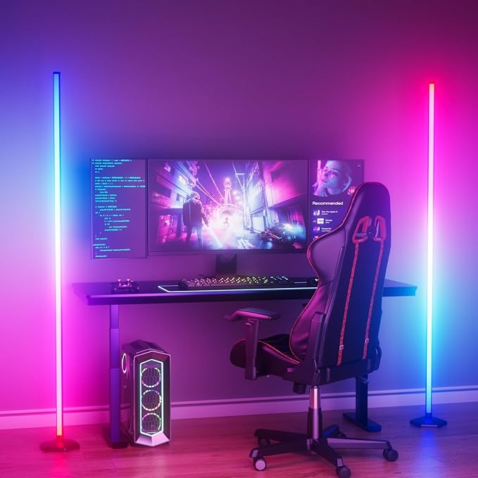 2PCS Corner Floor Lamp, 65" RGB Color Changing Mood Light with Remote Control, Dimmable LED Corner Lamp with Music Sync, Modern Floor Lamp for Living Room Gaming Room