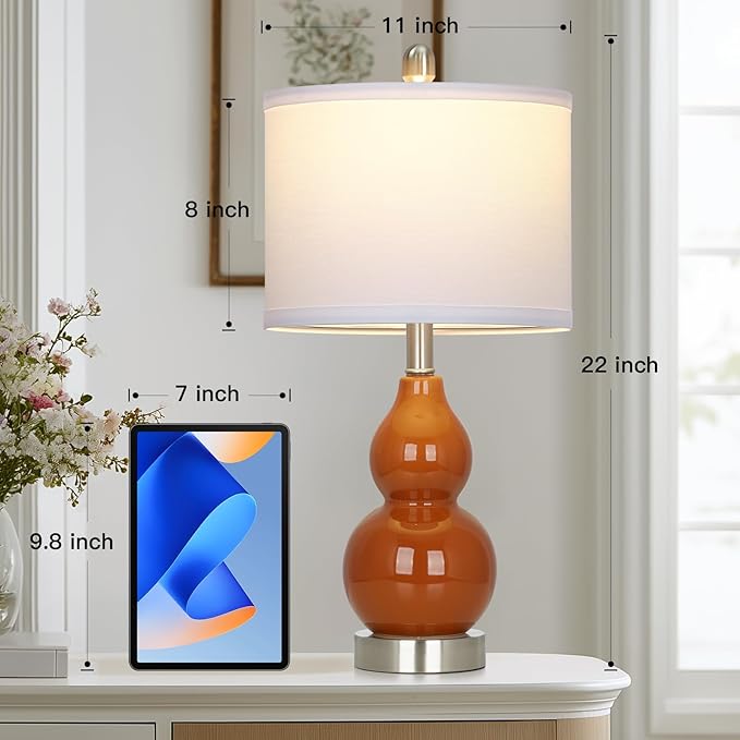 Double Gourd Ceramic Table Lamps Set of 2, Modern Red Bedside Lamps for Night Stand, Contemporary Nightstand Lamps for Bedroom Living Room (Bulb Included)