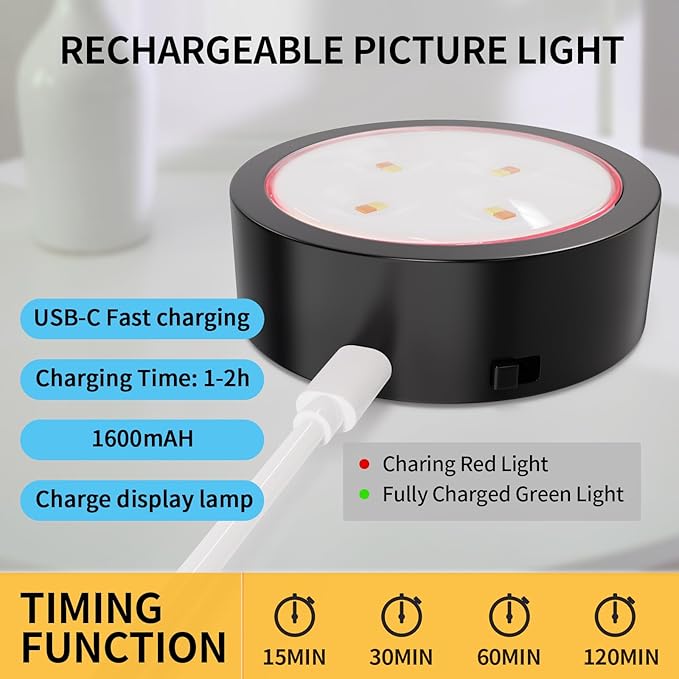 6 Pack Picture Lights for Wall, Rechargeable Battery Operated Wall Lights, Picture Frame Lights with 3 Lighting Modes, Wireless Magnetic Painting Light with Remote Control Timer, (Black)