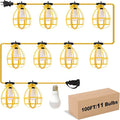 100FT Construction String Lights, 100W 11 Bulbs Work Lights with E26 Base, Construction Lights IP65 Waterproof, 8000LM 6500K Temporary Lighting for indoor Workshop, Mine cave, Job Site