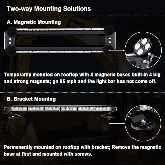 WOWTOU Roof Strong Magnetic Flashing 56 LED Blue Emergency Strobe Light Bar for Volunteer Firefighter EMS Law Enforcement Vehicles Police Cars, Double Side Safety Warning Beacon Lights
