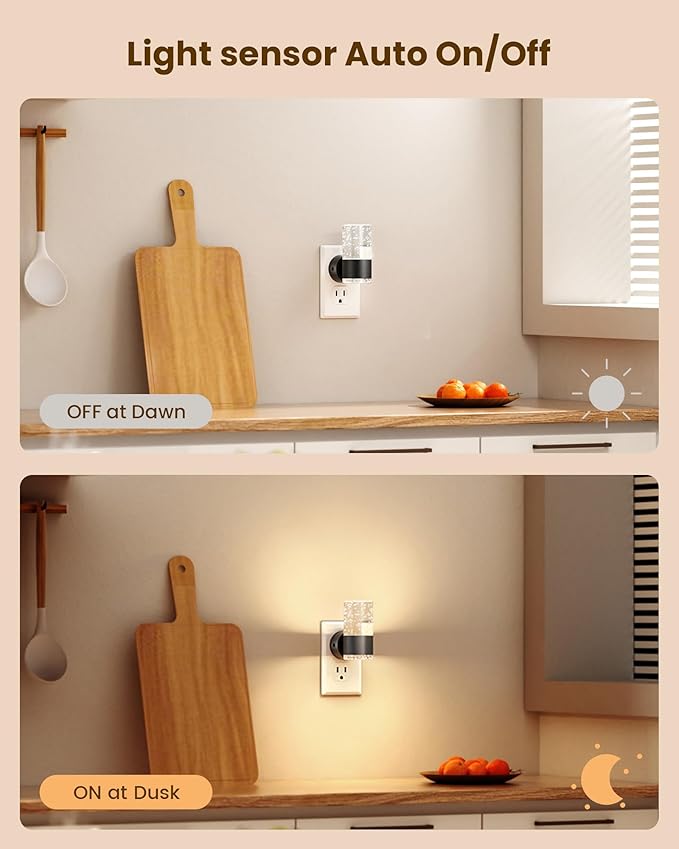 VOLISUN Night Lights Plug into Wall, Dimmable LED Night Light 3 CCT & 5 Brightness Levels, Acrylic Bubble Nightlight with Dusk to Dawn Sensor for Hallway, Bathroom, Stair, Nursery Black 2 Pack