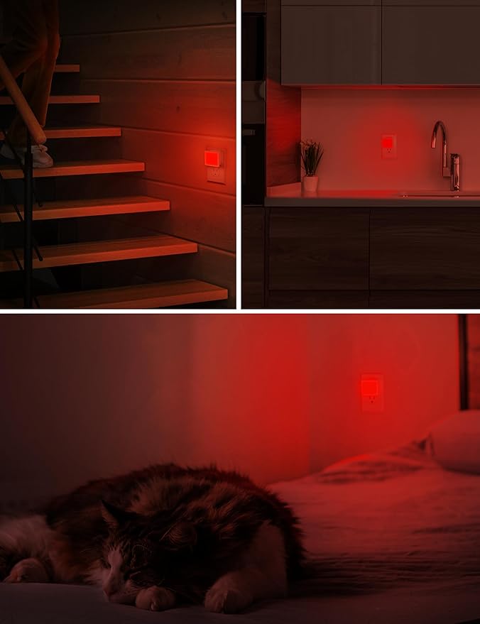 L LOHAS LED Red Night Lights Plug into Wall 2-Pack, 0.3W Plug in Night Light, Dusk to Dawn, Bright Nightlight Auto-On/Off, for Adults Kids Room Bedroom Bathroom Hallway Kitchen, Non-Dim