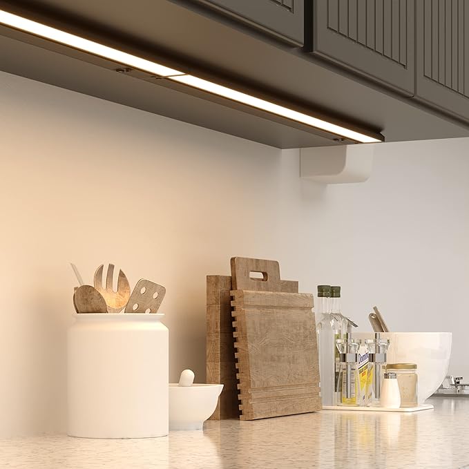 LAGOM Halo Under Cabinet Light, 22‑Inch Hardwired Dimmable LED, 2700K/4000K/5000K, Power Cord Sold Separately, Black, UC0122BK27