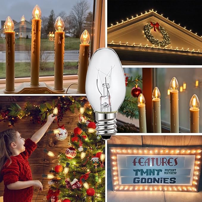 Night Light Bulbs,E12 Candelabra Base,4 Watt/C7/120V Decorative Bulb,Warm White,6 Pack