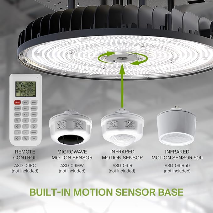 ASD LED High Bay UFO Light Fixture, Commercial Shop Lighting | 3CCT, Dimmable, IP69K Waterproof, DLC Premium, UL Listed | 500W 78000LM 3000-5000K 277-480V | Warehouse, Garage, Workshop Lamp | Black